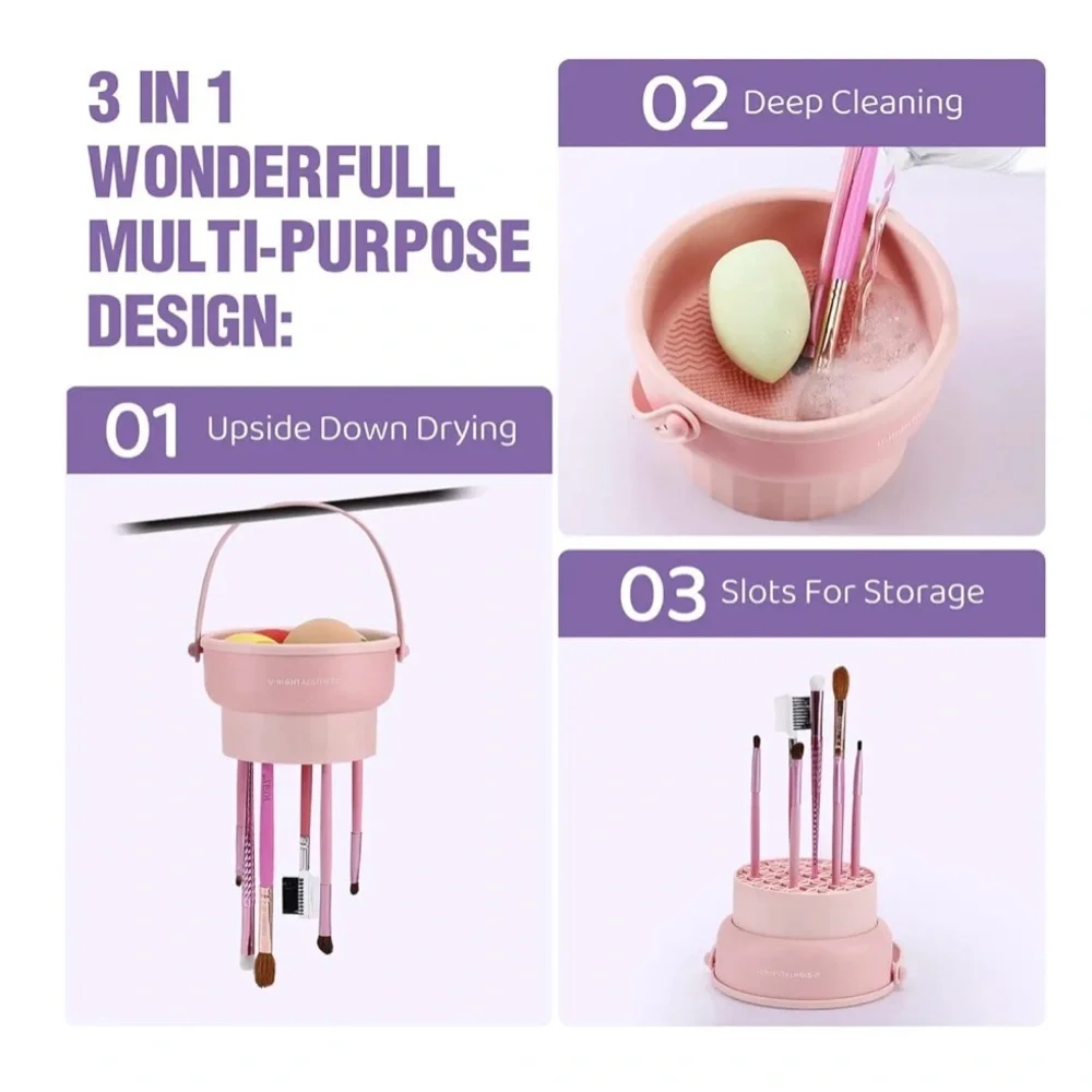 Makeup Brush 3-in-1 Tool (Cleaner, Dryer, Storage) 2 Units plus Brush set